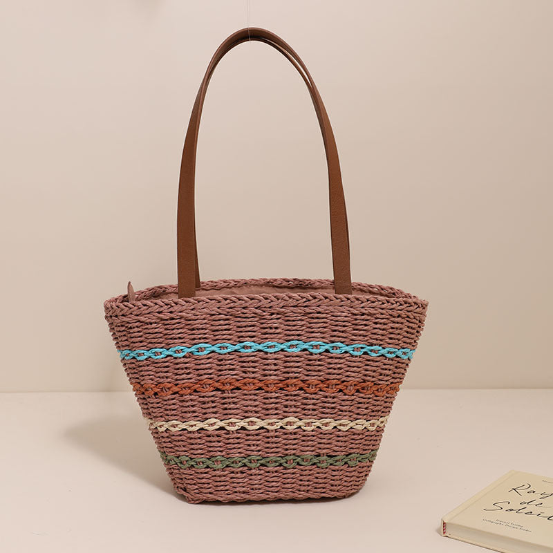 Wholesale Colorful Striped Straw Bag Beach Bag